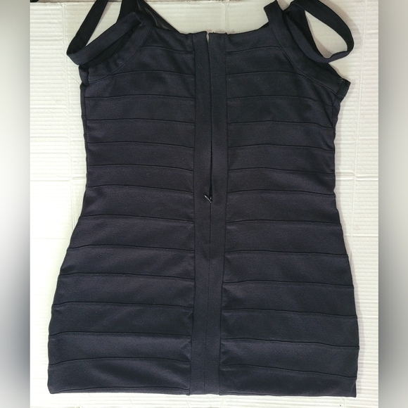 Express Sleeveless Bandage Bodycon Dress Knee Length with Zip, Size Large, Black - Picture 6 of 14